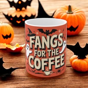 Halloween Decor Mug - Spooky Ghoulish Design - Fall Coffee Cup for Halloween Party - Ghosts, Bats & Spider mug